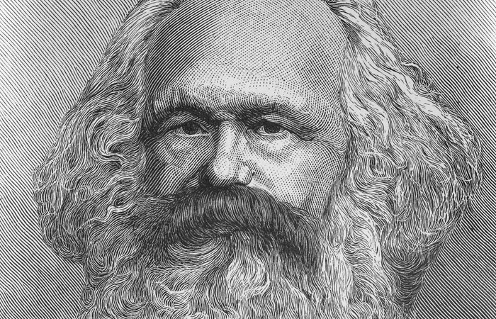 Black and white illustration of a Karl Marx, symbolising influential sociological thinkers