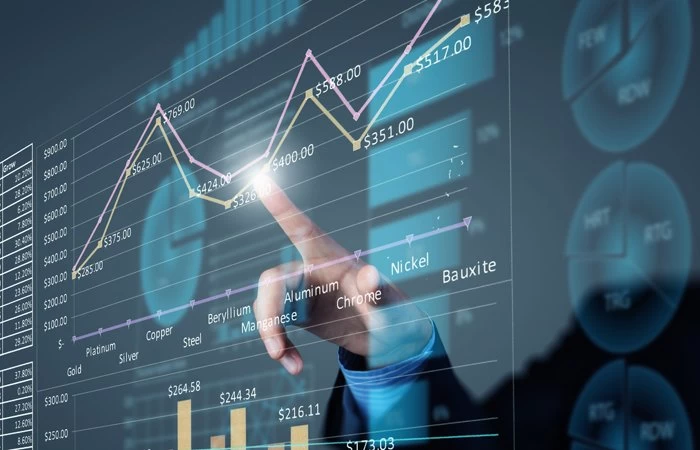A digital economic chart with different values of money for different types of material. 