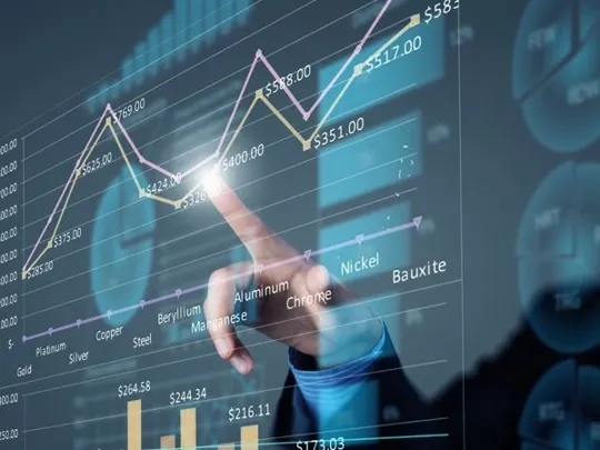 A digital economic chart with different values of money for different types of material.