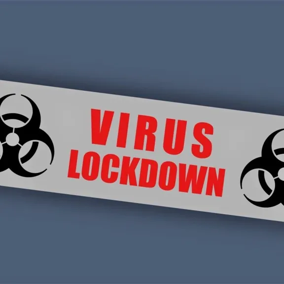 Graphic that shows 'virus lockdown' on tape.