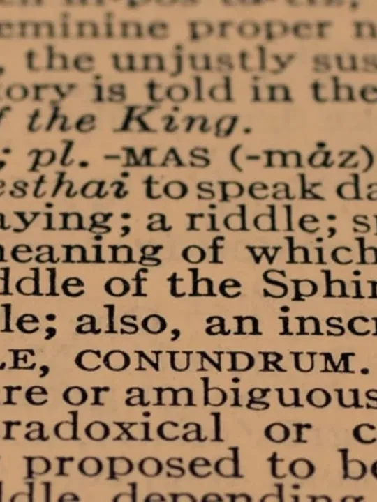 Close up of 'enigma' definition, highlighting the importance of language.