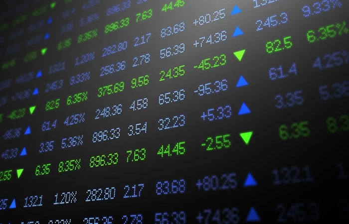 A digital stock chart showing prices rising and falling. 