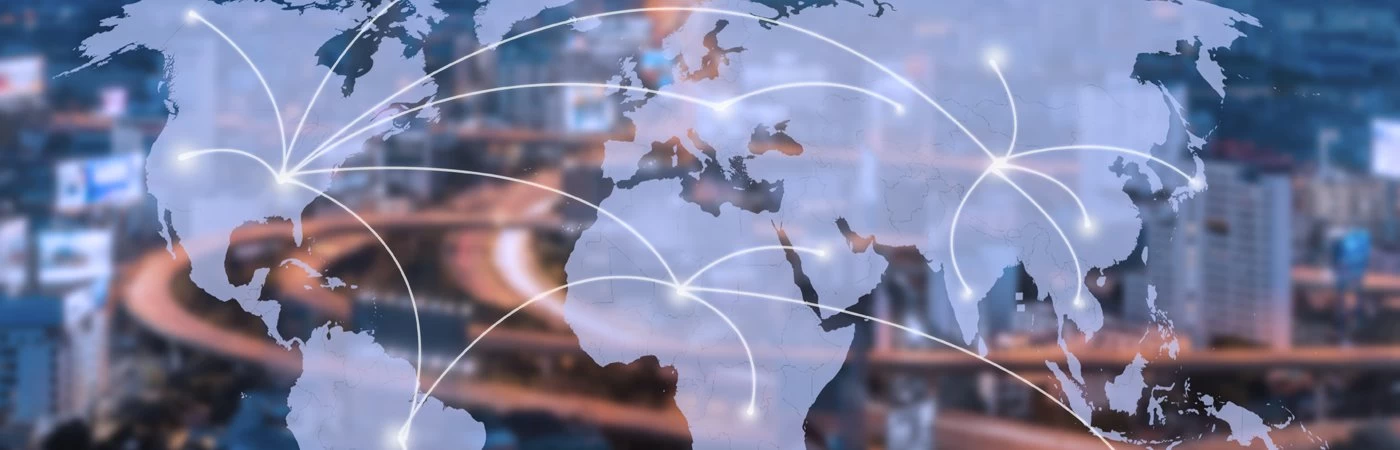 An image showing a virtual map of the world with different points connected.