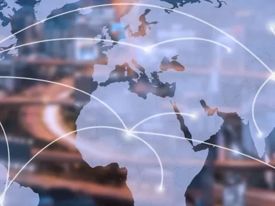 An image showing a virtual map of the world with different points connected.