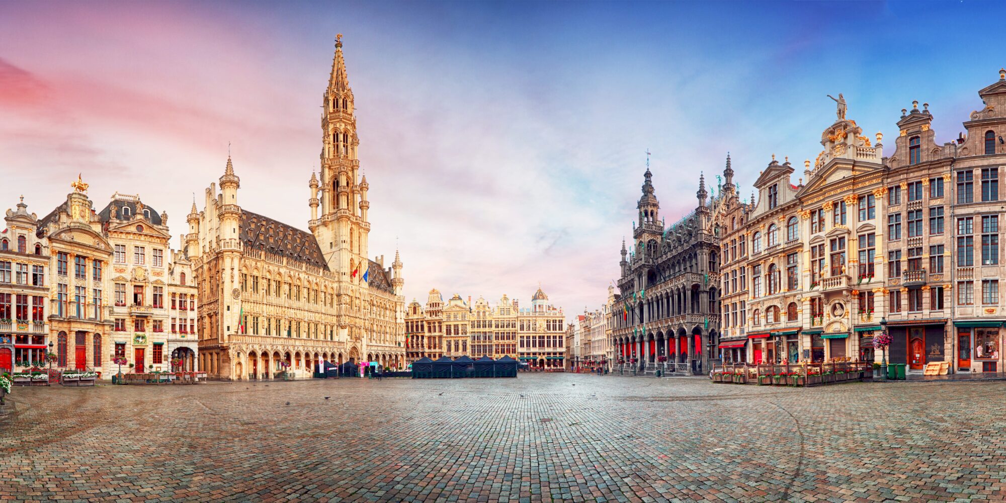 A landscape view of the Grand Place square in Brussels, Belgium. 
