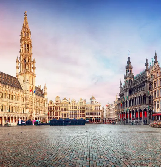 A landscape view of the Grand Place square in Brussels, Belgium.