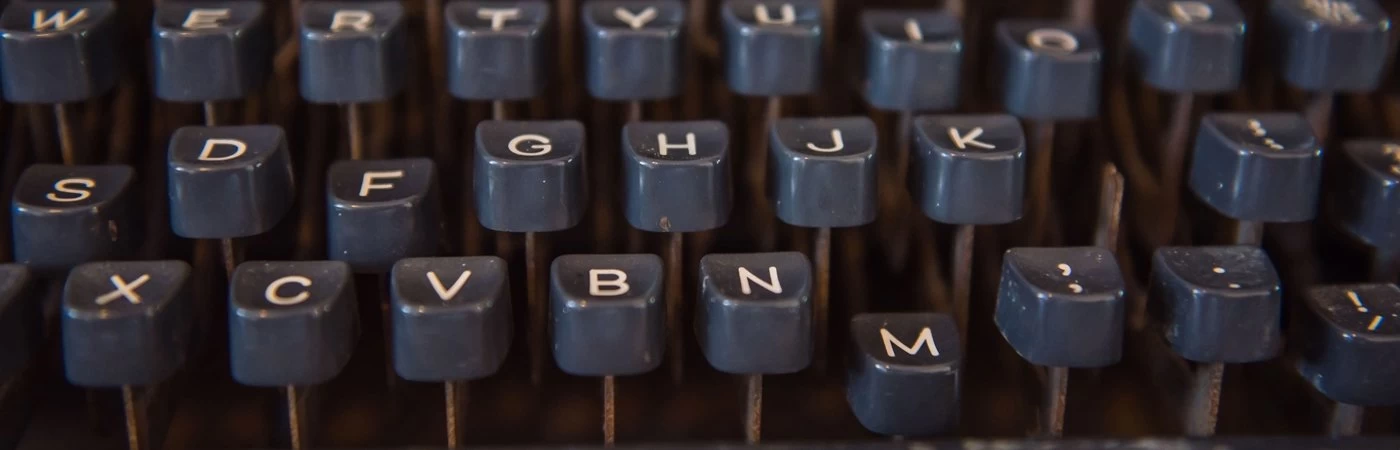 A close up of an old English typewriter. 