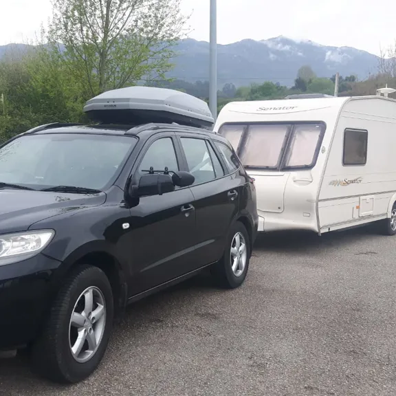The Binedell family's car and caravan.