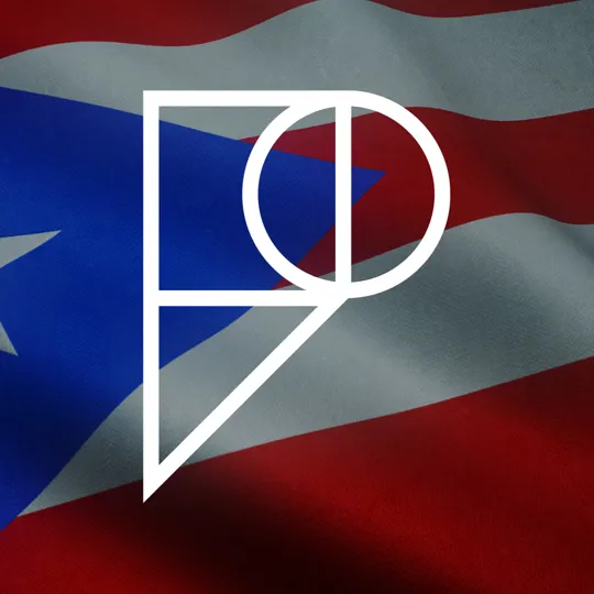 Puerto Rican flag overlaid with the Pamoja logo.