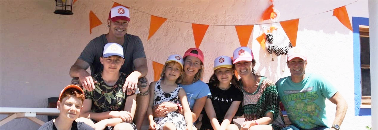 A group photo of the Binedells and friends. 