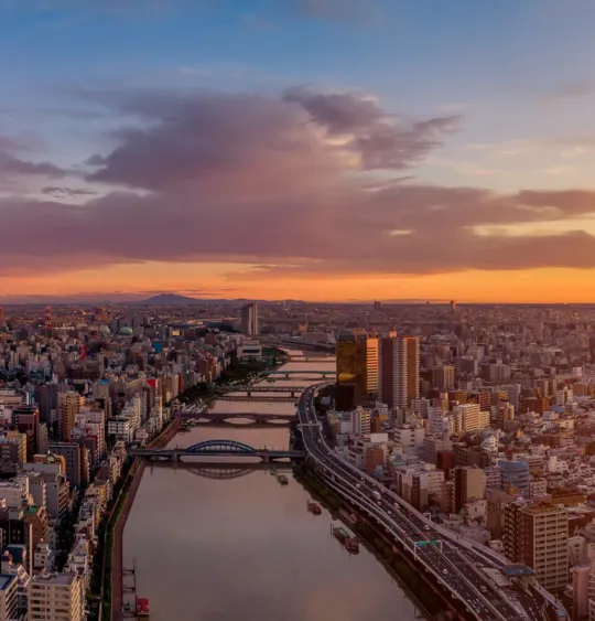 A landscape view of the Tokyo skyline.