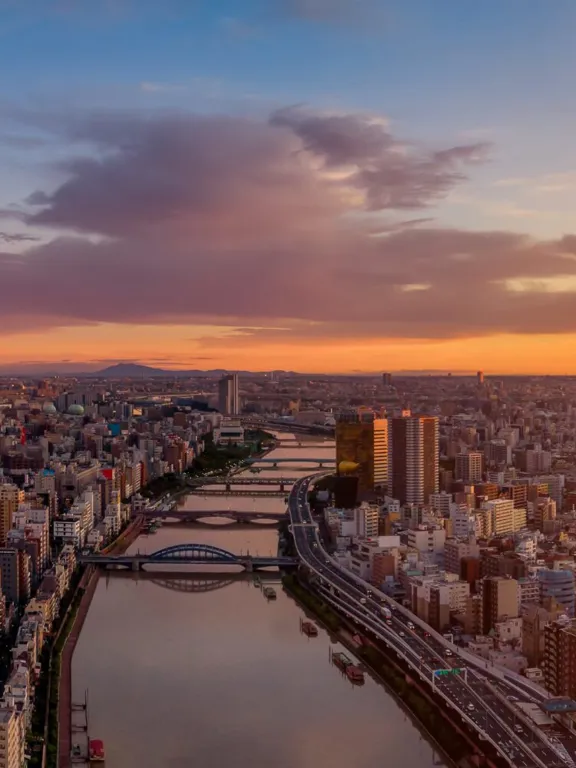 A landscape view of the Tokyo skyline.