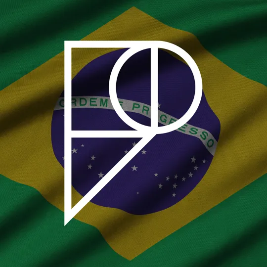 Brazil flag with Pamoja 'P' logo overlayed