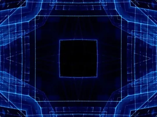 Blue digital geometric shapes on a black background showing the vastness of maths, but in a modern way.